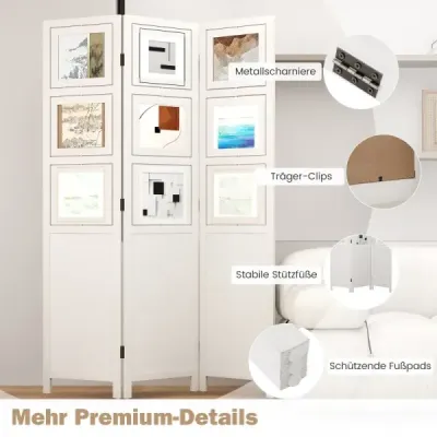 Skladacia zástena 170 x 121 cm s 360° otočnými 9 fotorámikmi, deliaca stena z bieleho dreva paulownia Skladacia zástena 170 x 121 cm s 360° otočnými 9 fotorámikmi, deliaca stena z bieleho dreva paulownia