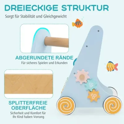 Drevené detské chodítko na tlačenie a ťahanie Montessori detské chodítko s kolieskami