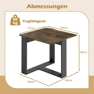 Príručný stolík, štvorcový stolík s kovovou základňou v tvare T, priemyselný nočný stolík do malých priestorov, konferenčný stolík do obývačky, hnedý Príručný stolík, štvorcový stolík s kovovou základňou v tvare T, priemyselný nočný stolík do malých priestorov, konferenčný stolík do obývačky, hnedý