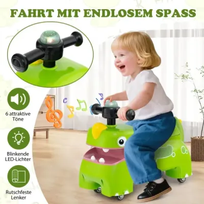 Detské odrážadlo s úložným priestorom pod sedadlom, svetlami, hudbou a klaksónom, zelené