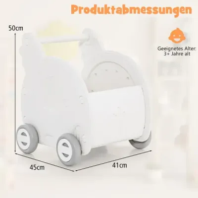 Detské chodítko, 4-kolesový vozík pre batoľatá v tvare slona, biely