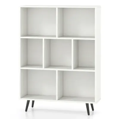 Knižnica s priehradkami, stojaca polica s 3 úrovňami a drevenými nohami, kocková polica, kancelárska polica 80 cm