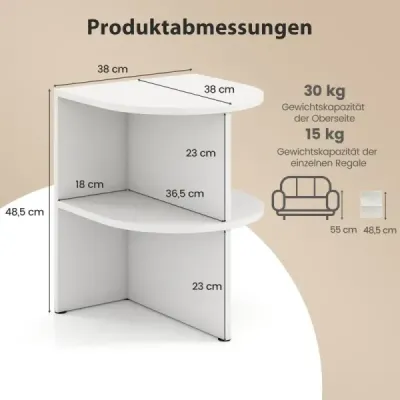 Súprava 2 polkruhových príručných stolíkov 2-poschodový nočný stolík s otvorenými policami Konferenčné stolíky 38 x 38 x 485 cm Biela