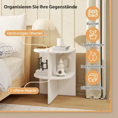 Súprava 2 polkruhových príručných stolíkov 2-poschodový nočný stolík s otvorenými policami Konferenčné stolíky 38 x 38 x 485 cm Biela