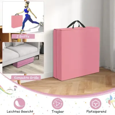 Skladacia mäkká podložka na podlahu s 2 úchytmi, protišmyková podložka na cvičenie, podložka na fitness, ružová
