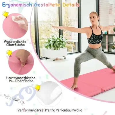 Skladacia mäkká podložka na podlahu s 2 úchytmi, protišmyková podložka na cvičenie, podložka na fitness, ružová