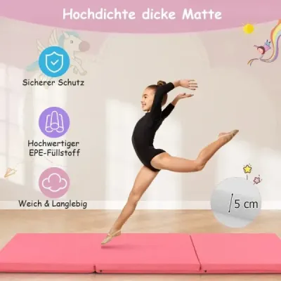 Skladacia mäkká podložka na podlahu s 2 úchytmi, protišmyková podložka na cvičenie, podložka na fitness, ružová