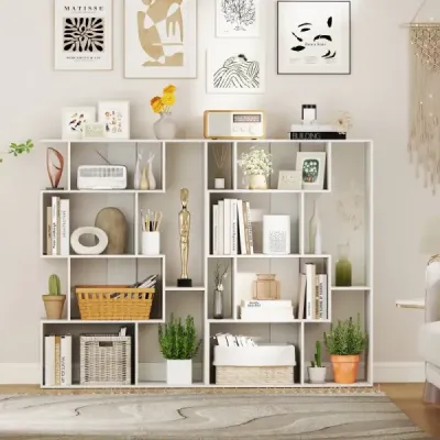 Otvorená geometrická knižnica podlahový organizér, polica, prírodná