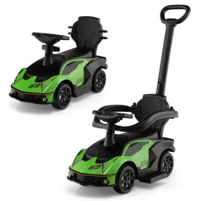 Odrážadlo Lamborghini s rukoväťou a úložným priestorom. Odrážadlo s volantom. Zelené.