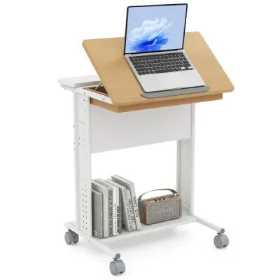 Stôl s kolieskami a naklápacou doskou Mobilný počítačový stôl PC stôl Stôl na notebook Prírodný Stôl s kolieskami a naklápacou doskou Mobilný počítačový stôl PC stôl Stôl na notebook Prírodný