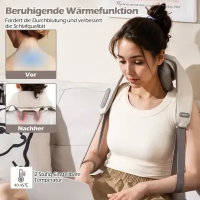 Masážny prístroj na krk a ramená 4D Shiatsu masážny prístroj na chrbát s hĺbkovým hnetením tkaniva Beige