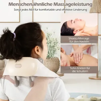 Masážny prístroj na krk a ramená 4D Shiatsu masážny prístroj na chrbát s hĺbkovým hnetením tkaniva Beige