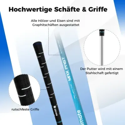 15-dielna kompletná sada golfových palíc golfový set s golfovým bagom a krytom proti dažďu biely