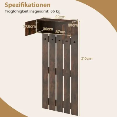 Nástenný vešiak s 5 dvojitými háčikmi a 2-dverovou skrinkou Nástenný vešiakový panel Brown