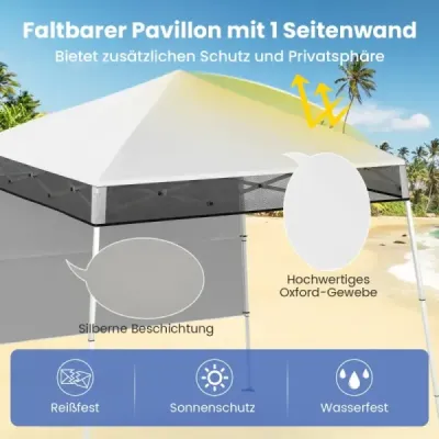 Pavilón 2 x 2 m Pop-up skladací pavilón Výškovo nastaviteľný s bočnou stenou a háčikmi na zemi Vodotesný záhradný pavilón na záhradnú párty Biely