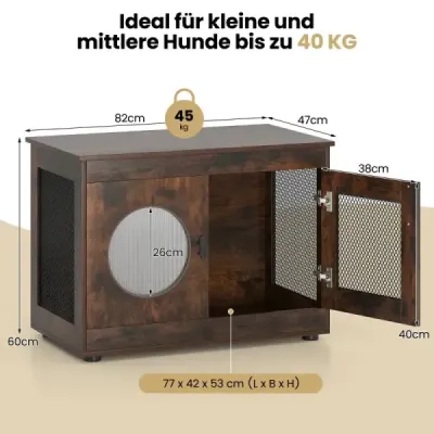 Klietka pre psov Klietka pre psov v štýle nábytku s dvierkami a oknom na PC Klietka pre malé a stredne veľké psy Mačka Pet Brown 82 x 47 x 60 cm