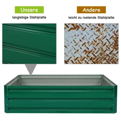 Vyvýšený oceľový záhon Obdĺžnikový box na sadenie Vyvýšený záhradný záhon Studený rám na zeleninu Kvety Bylinky Zelená 120 x 90 x 30,5 cm
