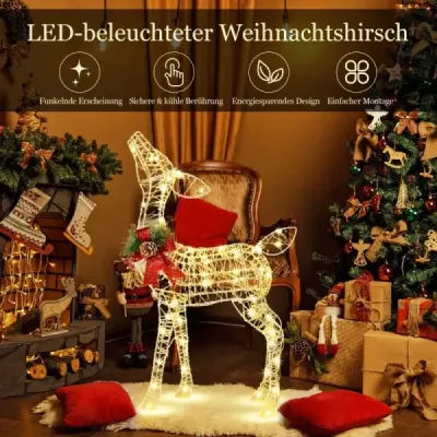 Predsvietený vianočný sob malý záhradný dekor s 50 LED svetlami a 4 kotvami do zeme