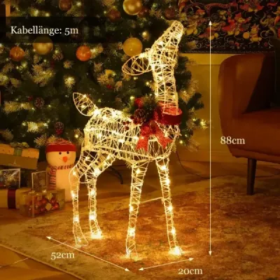 Predsvietený vianočný sob malý záhradný dekor s 50 LED svetlami a 4 kotvami do zeme