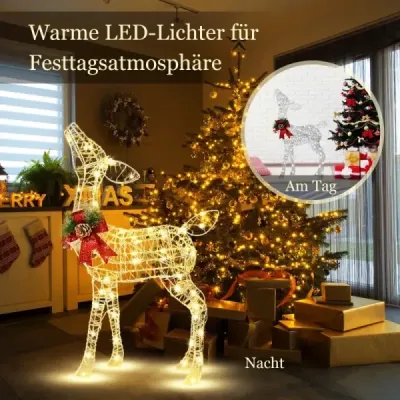 Predsvietený vianočný sob malý záhradný dekor s 50 LED svetlami a 4 kotvami do zeme
