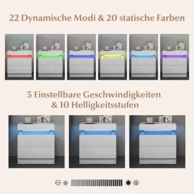 Nočný stolík s LED osvetlením Nočná komoda s 2 zásuvkami Moderný nočný stolík biely Nočný stolík s LED osvetlením Nočná komoda s 2 zásuvkami Moderný nočný stolík biely