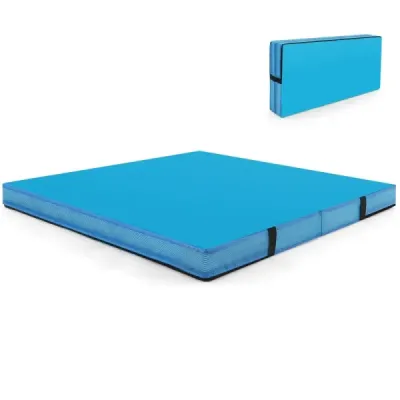 Skladacia gymnastická podložka 122 x 122 x 10 cm hrubá dvojito skladacia gymnastická podložka s poťahom z imitácie kože Modrá