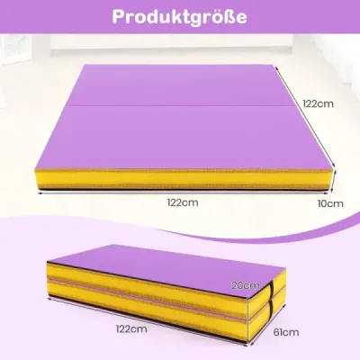 Skladacia gymnastická podložka 122 x 122 x 10 cm hrubá dvojitá skladacia gymnastická podložka s poťahom z imitácie kože Fialová