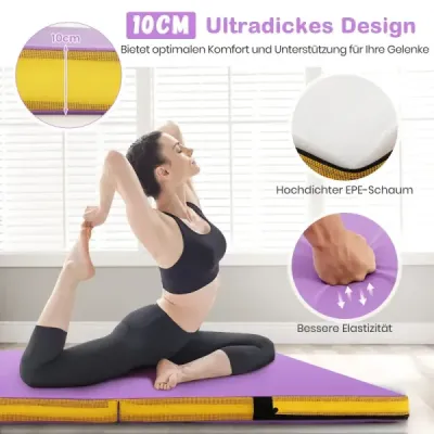 Skladacia gymnastická podložka 122 x 122 x 10 cm hrubá dvojitá skladacia gymnastická podložka s poťahom z imitácie kože Fialová