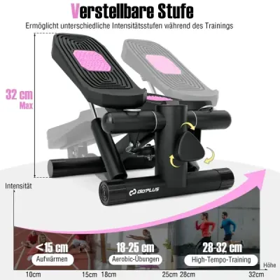 Mini stepper s odporovými pásmi Twist Stepper s nastaviteľným odporom čierny