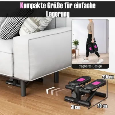 Mini stepper s odporovými pásmi Twist Stepper s nastaviteľným odporom čierny