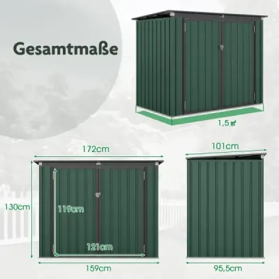 Box na odpadky pre 2 odpadkové koše Pozinkovaný kovový domček na odpadky s 2 dvierkami 172 x 95,5 x 130 cm Zelený