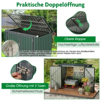 Box na odpadky pre 2 odpadkové koše Pozinkovaný kovový domček na odpadky s 2 dvierkami 172 x 95,5 x 130 cm Zelený