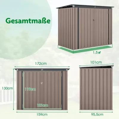 Box na 2 odpadkové koše Box na odpadky z pozinkovaného kovu Domček na odpadky s 2 dvierkami 172 x 95,5 x 130 cm Hnedý