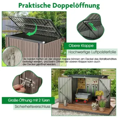 Box na 2 odpadkové koše Box na odpadky z pozinkovaného kovu Domček na odpadky s 2 dvierkami 172 x 95,5 x 130 cm Hnedý