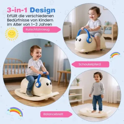 Hojdací koník 3 v 1 pre batoľatá vo veku od 1 do 3 rokov Hojdacia hračka v aute so skrytým úložným priestorom Biela