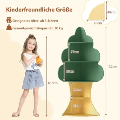 Detská drevená knižnica v štýle stromčeka s 5 úrovňami, detská polica na hračky, zelená Detská drevená knižnica v štýle stromčeka s 5 úrovňami, detská polica na hračky, zelená