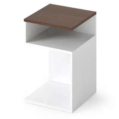 Nočný stolík v tvare písmena S s 2 otvorenými priehradkami Nočný stolík 3 úrovne Pohovka biela + orech