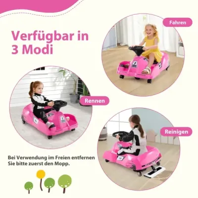 Detská elektrická motokára 3 v 1, 12V, s odnímateľným mopom, ružová
