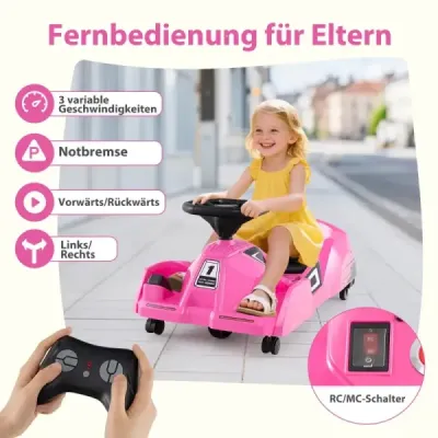 Detská elektrická motokára 3 v 1, 12V, s odnímateľným mopom, ružová