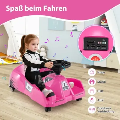 Detská elektrická motokára 3 v 1, 12V, s odnímateľným mopom, ružová