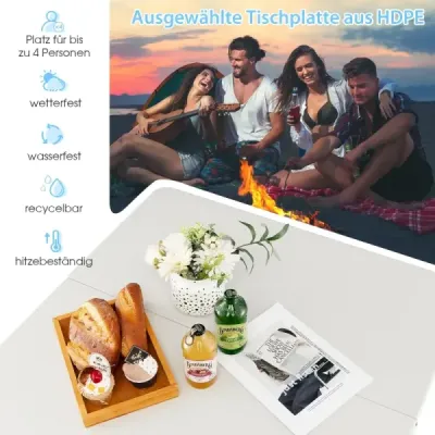 Skladací kempingový stôl prenosný piknikový kempingový stôl s rukoväťou ľahký vonkajší jedálenský stôl biely
