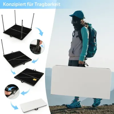 Skladací kempingový stôl prenosný piknikový kempingový stôl s rukoväťou ľahký vonkajší jedálenský stôl biely