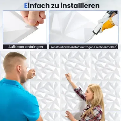 20 kusov 3D nástenných panelov diamant 50 x 50 cm nástenný obklad dekorácia na stenu biela 5m²