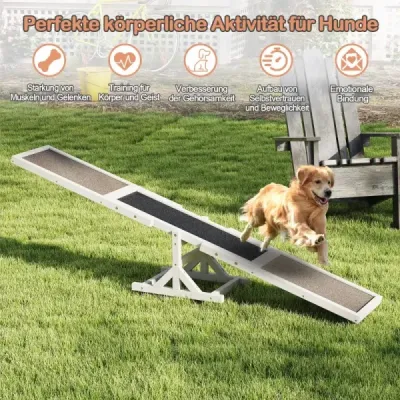 Drevená hojdačka na agility pre psov, sada na výcvik a hranie psov, vonkajšia bežecká hračka, lezecká plošina, biela