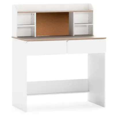 Detský písací stôl robustný drevený stôl s korkovou doskou na kolíky nabíjacia stanica priestranný stôl biely