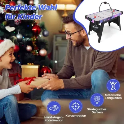 144 cm stôl na vzdušný hokej Arkádový stôl na vzdušný hokej s výkonným 12V motorom a digitálnym LED displejom čierny