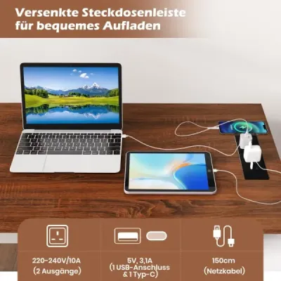 Písací stôl v tvare L so skrinkou na dokumenty a elektrickou zásuvkou 138 cm obojstranný rohový počítačový stôl hnedý