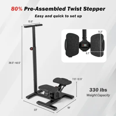 Stepper na tréning Twist Stair Stepper tréningové zariadenie s výškovo nastaviteľnou rukoväťou a protišmykovými pedálmi Čierna