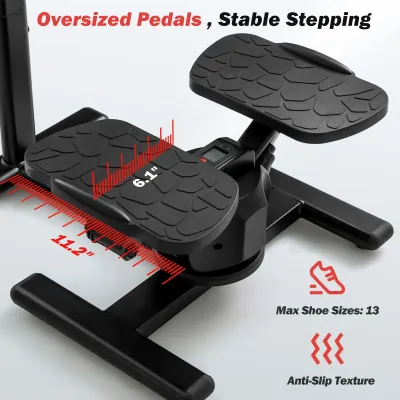Stepper na tréning Twist Stair Stepper tréningové zariadenie s výškovo nastaviteľnou rukoväťou a protišmykovými pedálmi Čierna