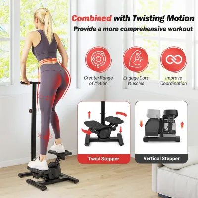 Stepper na tréning Twist Stair Stepper tréningové zariadenie s výškovo nastaviteľnou rukoväťou a protišmykovými pedálmi Čierna